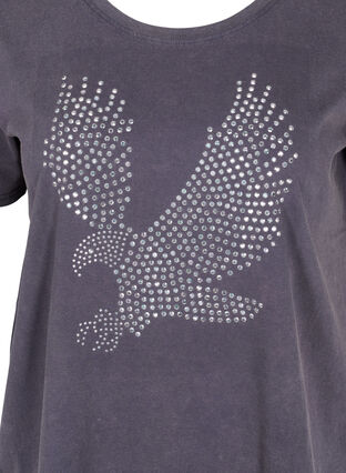Puuvillainen happopesty t-paita koristekivillä , Dark Grey Wash, Packshot image number 2