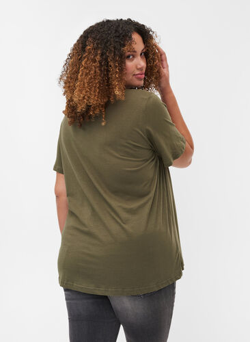 Lyhythihainen puuvillainen t-paita painatuksella, Ivy Green/Unique, Model image number 1