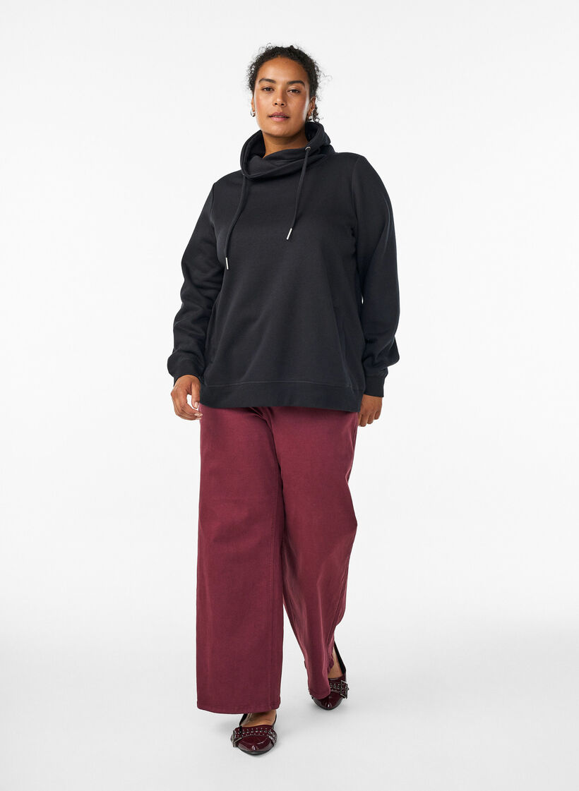 Collegepaita korkealla kauluksella ja taskuilla, Musta, Model image number 1