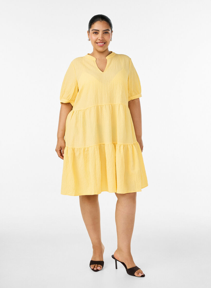 Lyhyt A-linjainen mekko, Keltainen, Model image number 1