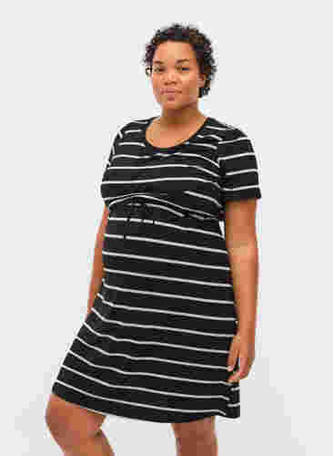 Raidallinen äitiysmekko viskoosia, Black Grey Stripe, Model image number 0