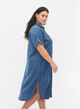 Lyocell-kuidusta (TENCEL™) valmistettu paitamekko lyhyillä hihoilla, Medium Blue Denim, Model image number 2