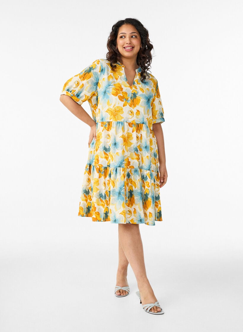 Lyhyt A-linjainen mekko, Keltainen, Model image number 1