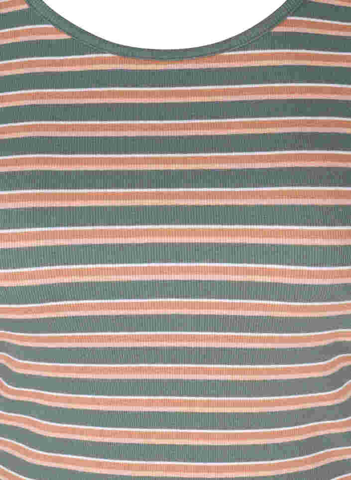 Raidallinen t-paita puuvillaa ribbauksella, Balsam Green Stripe, Packshot image number 2