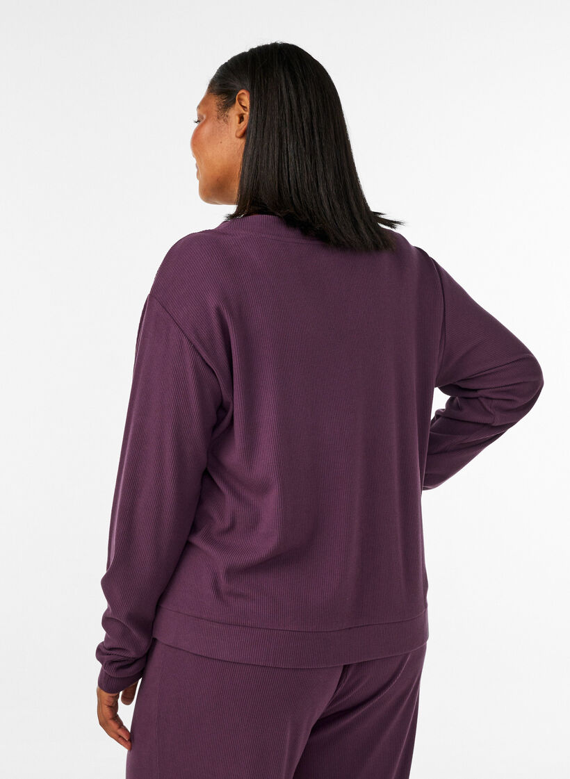 Ribattu neuletakki V-kaula-aukolla, Violetti, Model image number 2