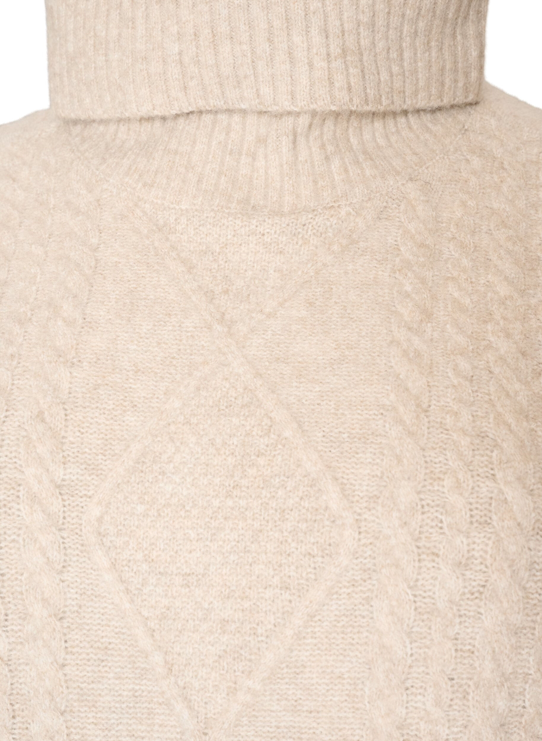 ZizziNeuleliivi poolokauluksella ja palmikkoneuleella, Beige, Packshot image number 2