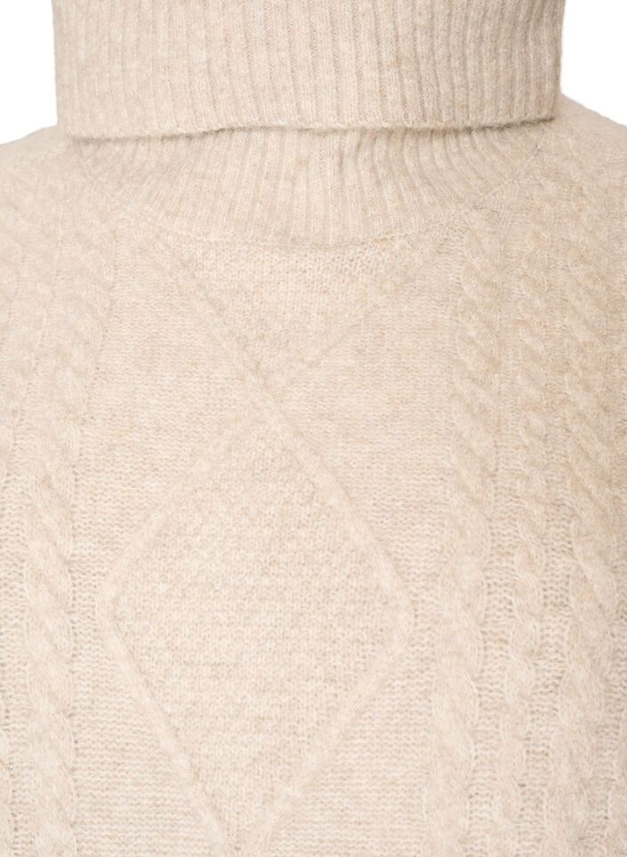 Neuleliivi poolokauluksella ja palmikkoneuleella, Beige, Packshot image number 2
