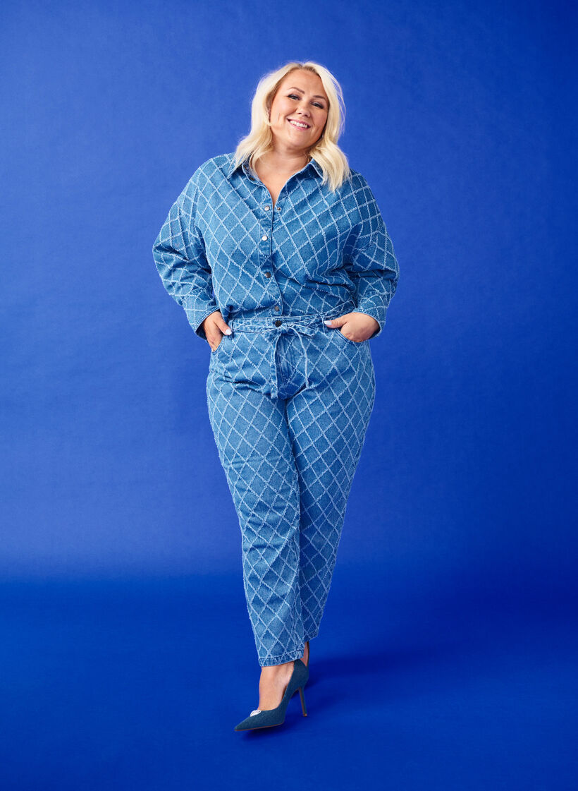 Vajaamittaiset Mille-farkut, jotka on kuvioitu kulutetun näköisiksi, Blue Denim, Image image number 0