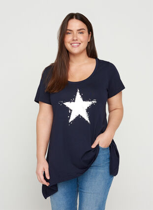 Lyhythihainen puuvillainen t-paita a-mallissa , Night Sky STAR, Model image number 0