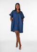 Denim -lookinen mekko nappikiinnityksell&auml; ja r&ouml;yhel&ouml;hihoilla, Sininen, Model image number 1