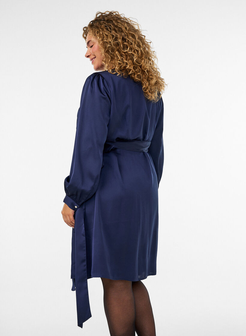 Lyhyt satiinimekko kietaisumallilla, Sininen, Model image number 2