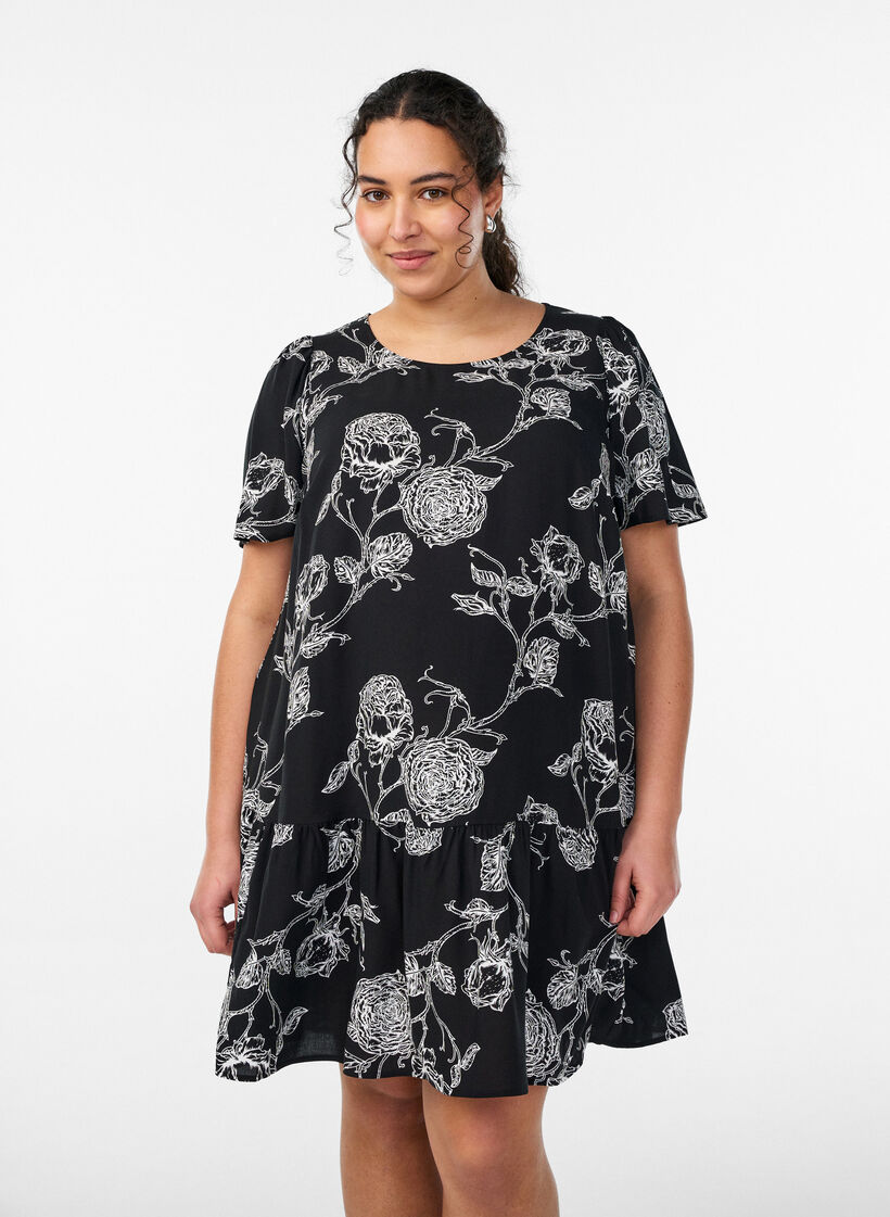 Viskoosimekko leikkauslinjalla, Musta, Model image number 0