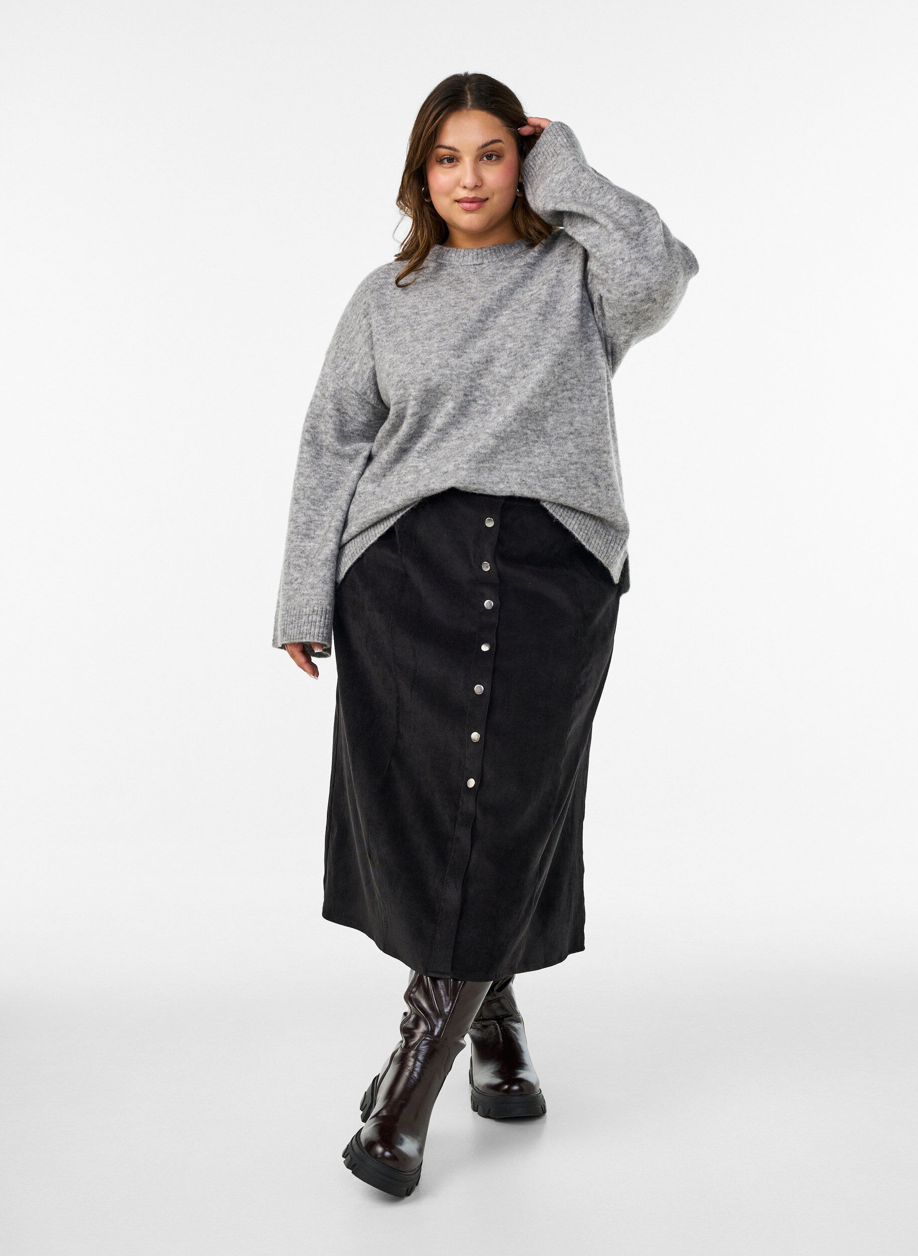 ZizziA-linjainen velourhame napeilla, Musta, Model image number 1