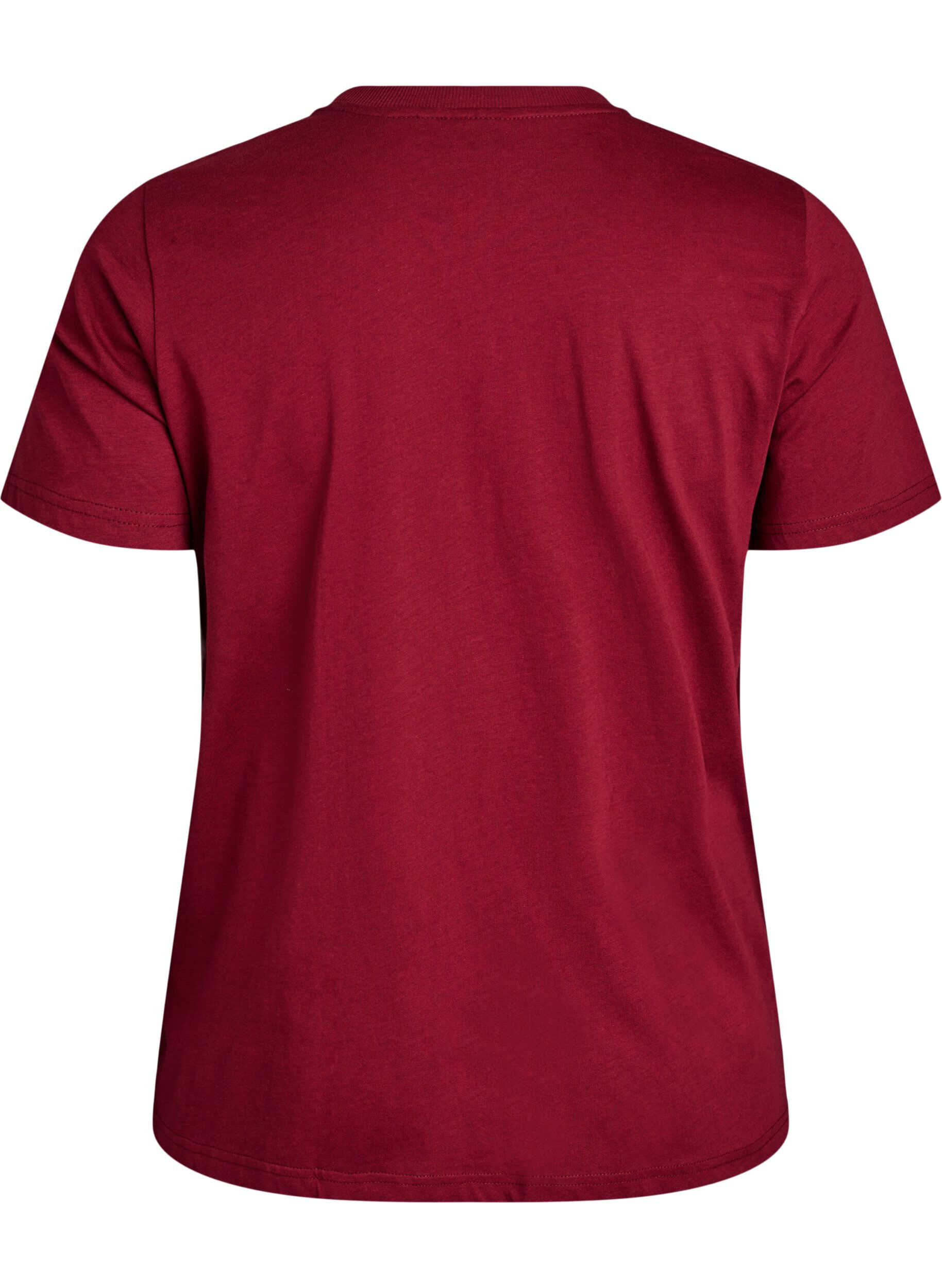 ZizziPuuvillainen perus-T-paita, jossa on py&ouml;re&auml; kaula-aukko, Tumma Bordeaux, Packshot image number 1