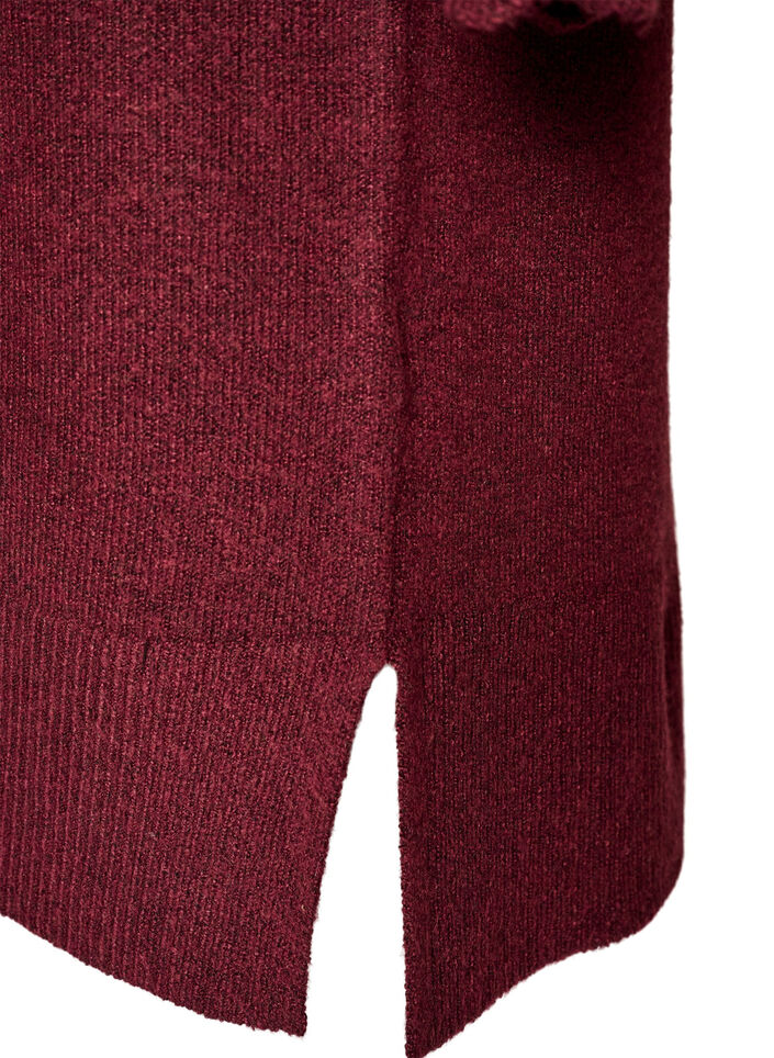 Lyhyt neulemekko aaltoilevalla helmalla ja halkioilla, Punainen, Packshot image number 3