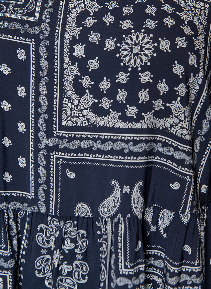 Nilkkapituinen mekko viskoosista paisley-kuviolla ja lyhyill&auml; hihoilla, Sininen, Packshot image number 2