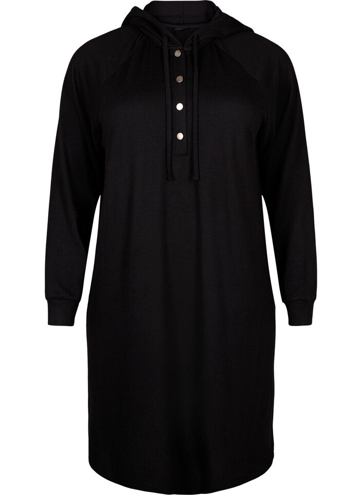 Pitkähihainen collegemekko hupulla, Black, Packshot image number 0