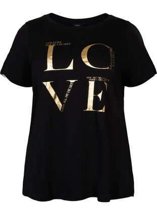 Lyhythihainen puuvillainen t-paita painatuksella, Black Love, Packshot image number 0