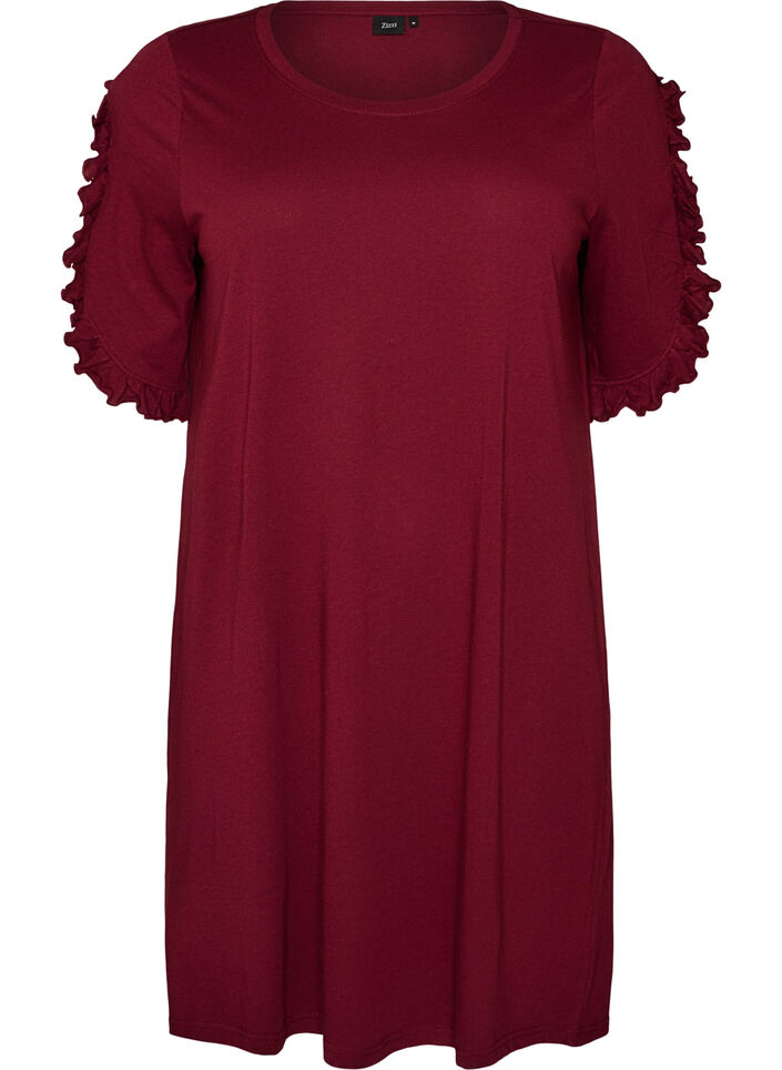 Luomupuuvillainen y&ouml;paita r&ouml;yhel&ouml;hihoilla, Punainen, Packshot image number 0
