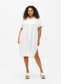 Pitkä paita puuvilla-pellavasekoitteesta, Bright White, Model
