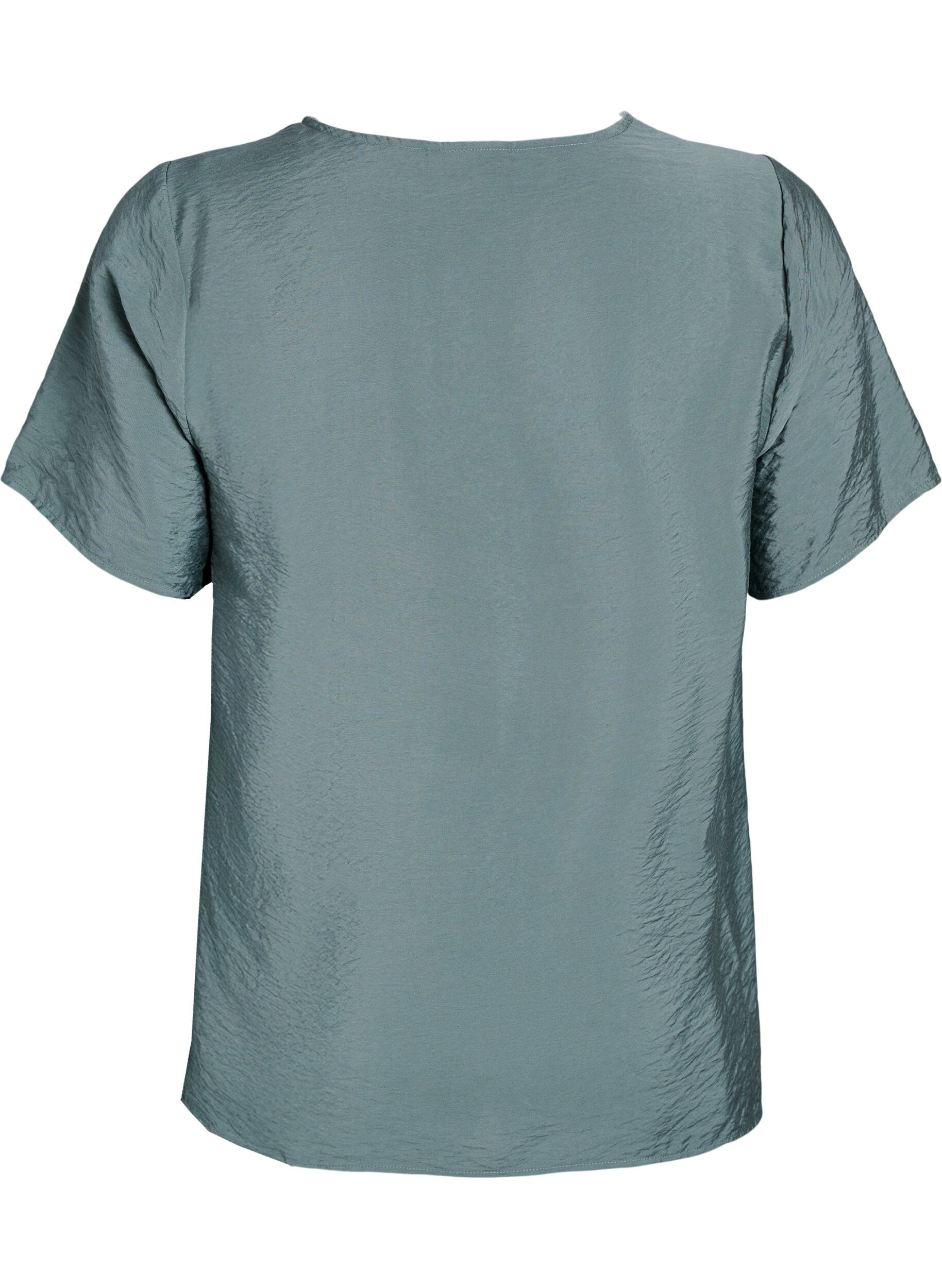 Zizzi Lyhythihainen viskoosipusero, jossa on pitsikoristeet, Vihre&auml;, Packshot image number 1