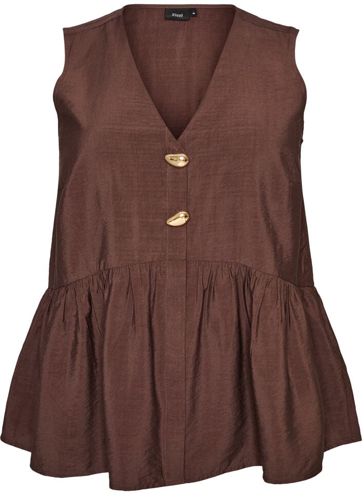 Hihaton peplum-pusero koristenapeilla, Ruskea, Packshot image number 0