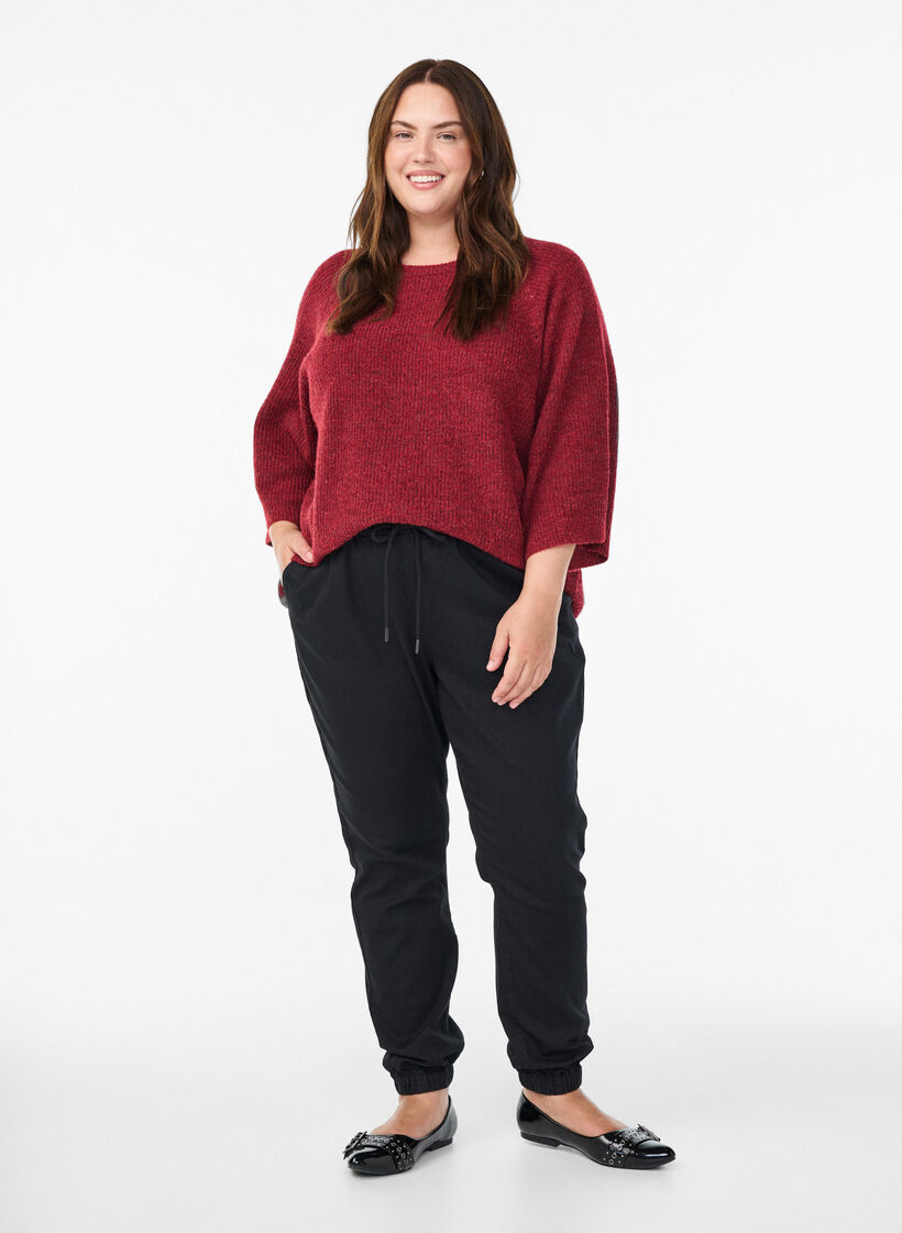 Ribattu neule, 3/4-hihat, Punainen, Model image number 1