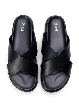 Leveälestiset sandaalit ristihihnoilla, Black, Packshot image number 2