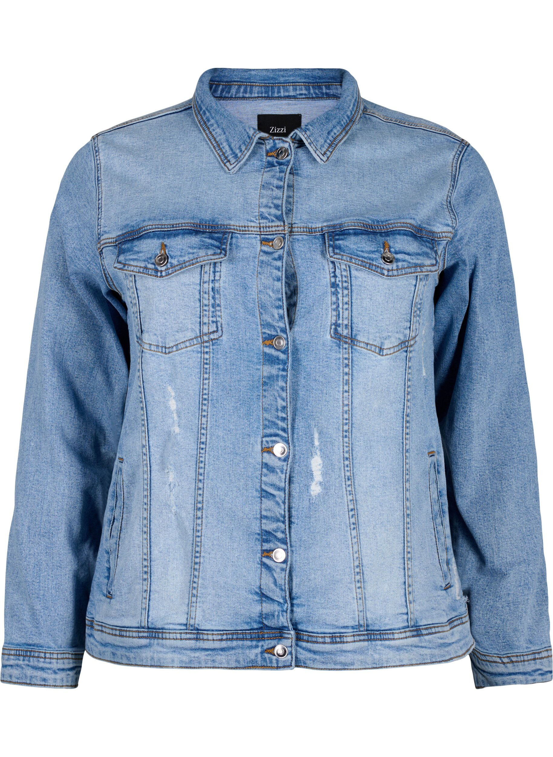 Zizzi Lyhyt puuvillainen farkkutakki, Light blue denim, Packshot image number 0