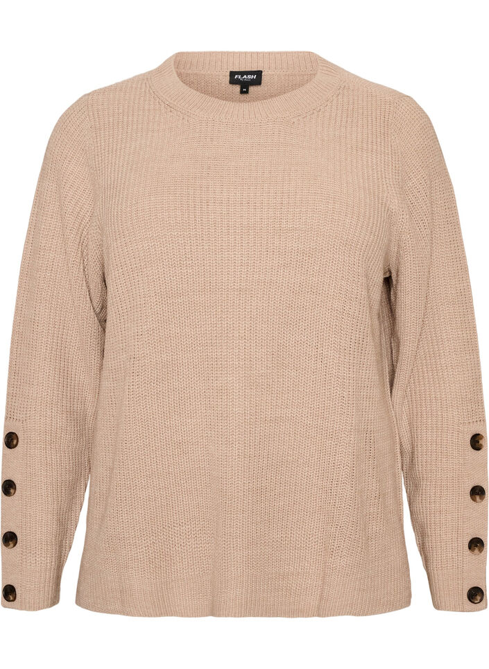 Neulepusero ribbineuloksella ja nappiyksityiskohdilla, Beige, Packshot image number 0