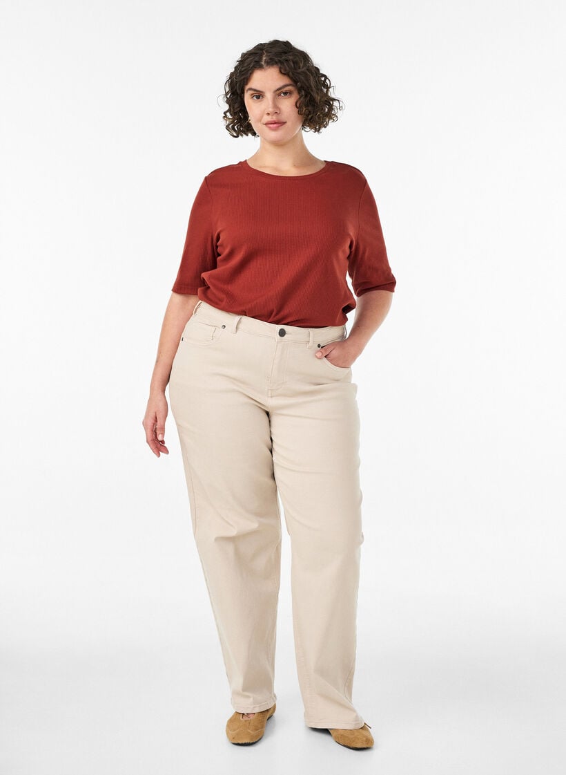 Ribattu jerseypusero, jossa on lyhyet hihat, Punainen, Model image number 1