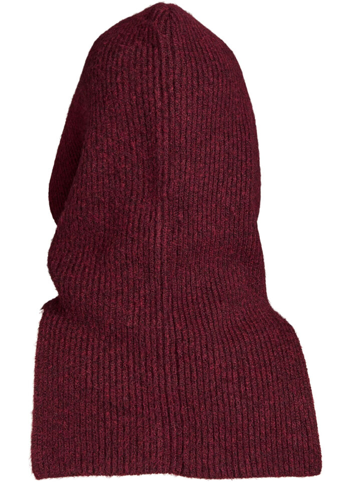 Neulottu balaclava, jossa on kiristysnauhat, Tumma Bordeaux, Packshot image number 1