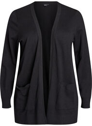 Pitk&auml; avoin neuletakki taskuilla, Musta