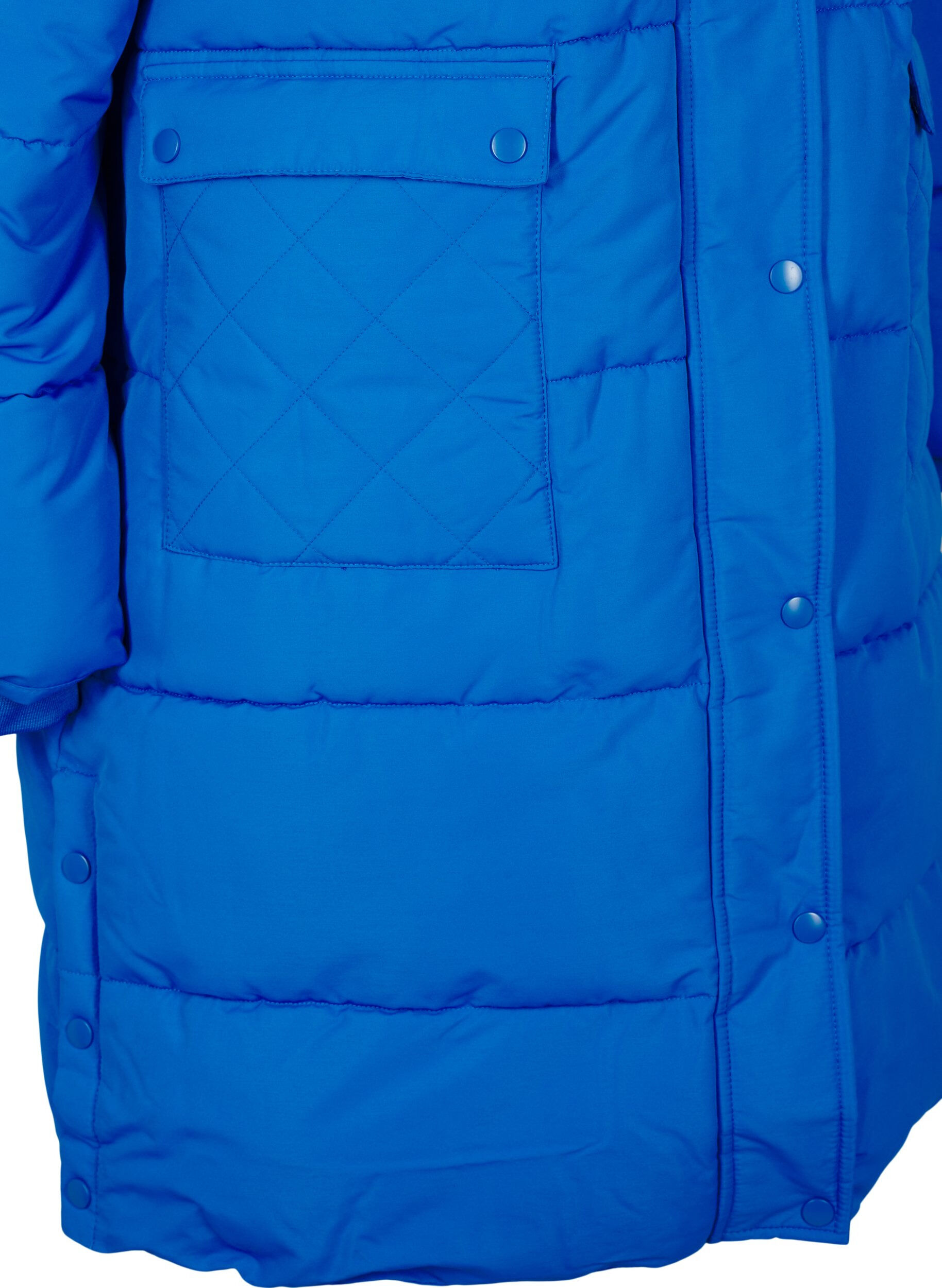 Zizzi Pitk&auml; puffer-takki, jossa on taskut ja huppu, Sininen, Packshot image number 3