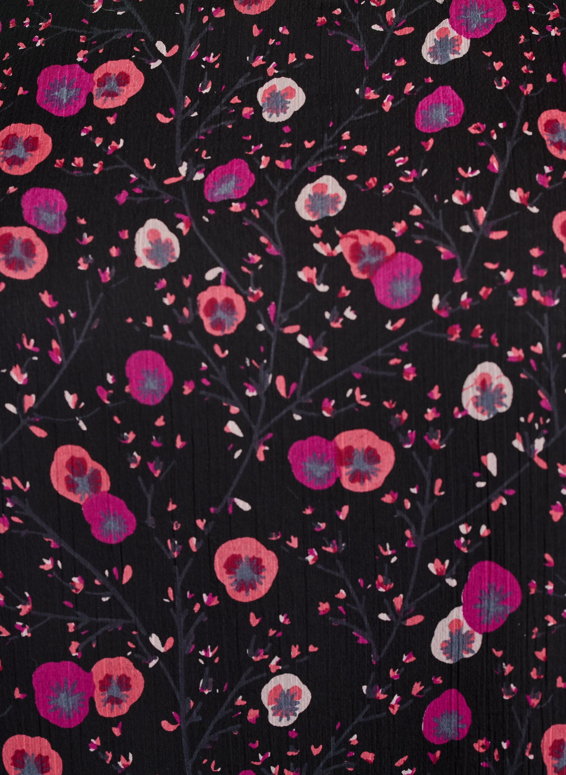 Zizzi Kukkakuvioinen sifonkipusero l&auml;pikuultavilla hihoilla, Musta, Packshot image number 2