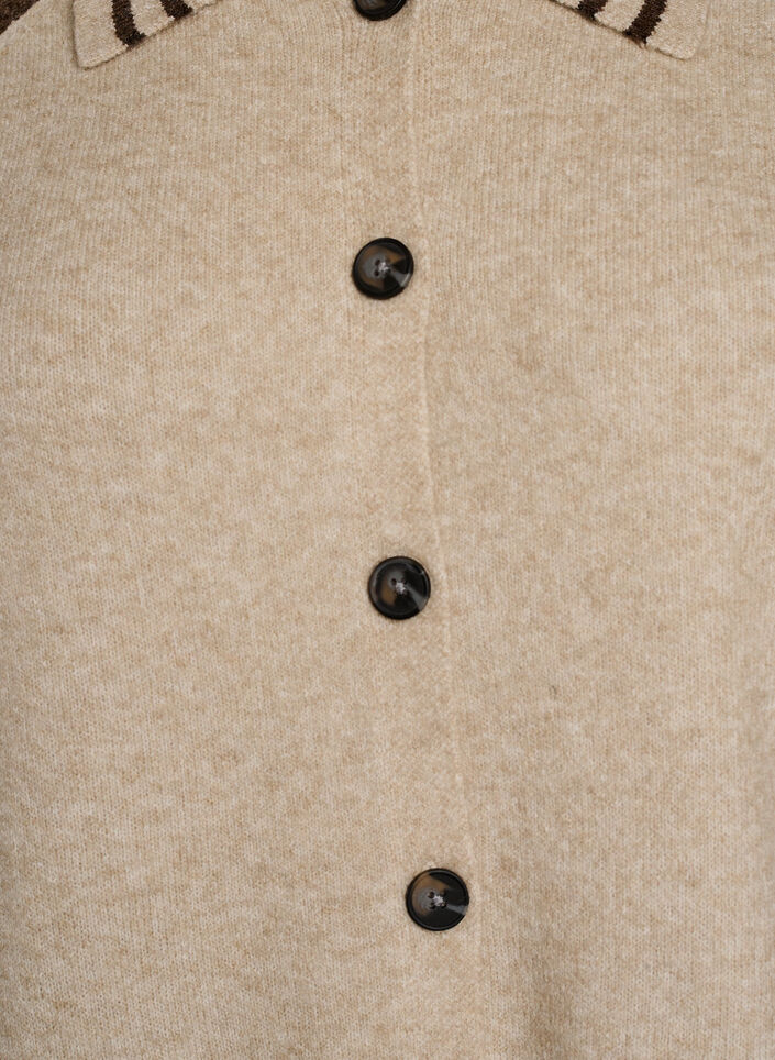 Neuletakki kontrastihihoilla ja kauluksella, Beige, Packshot image number 2
