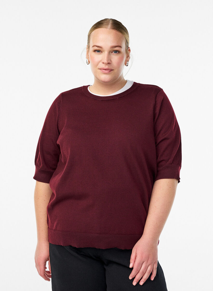 Hienoneulepusero lyhyill&auml; hihoilla, Punainen, Model image number 0