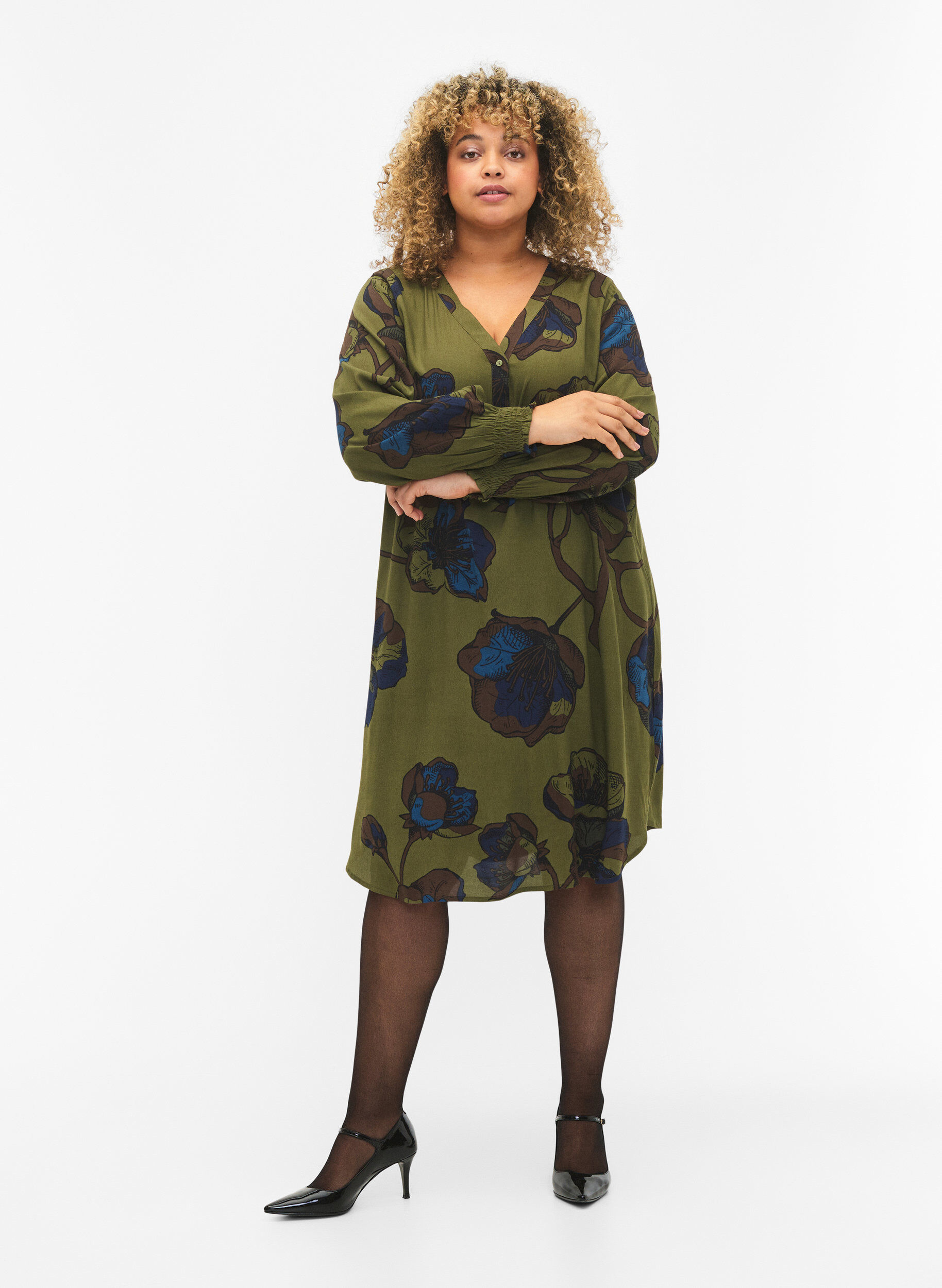 ZizziViskoosimekko kuosilla, Vihre&auml;, Model image number 1
