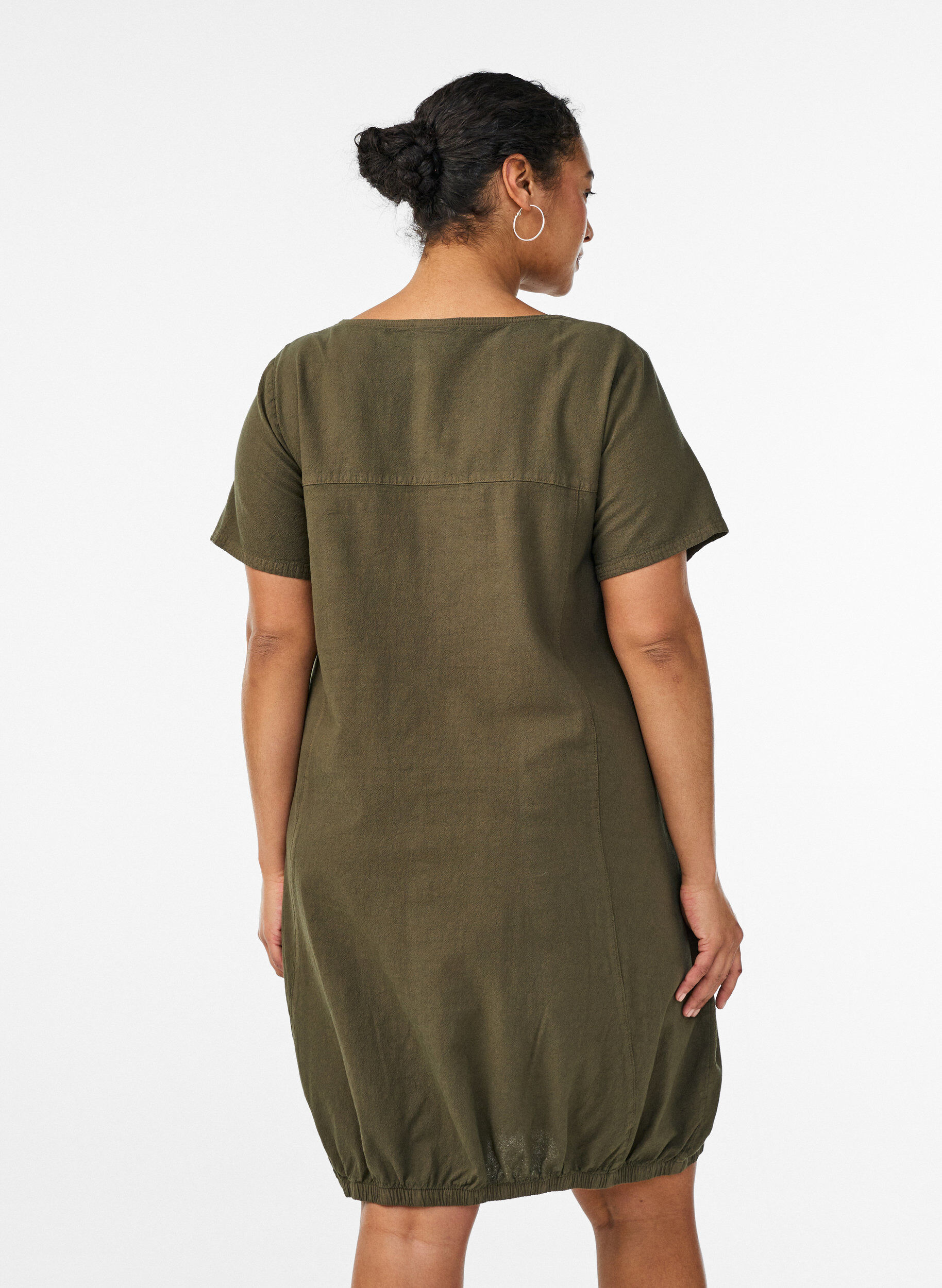 Zizzi Lyhythihainen puuvillamekko, Vihre&auml;, Model image number 2