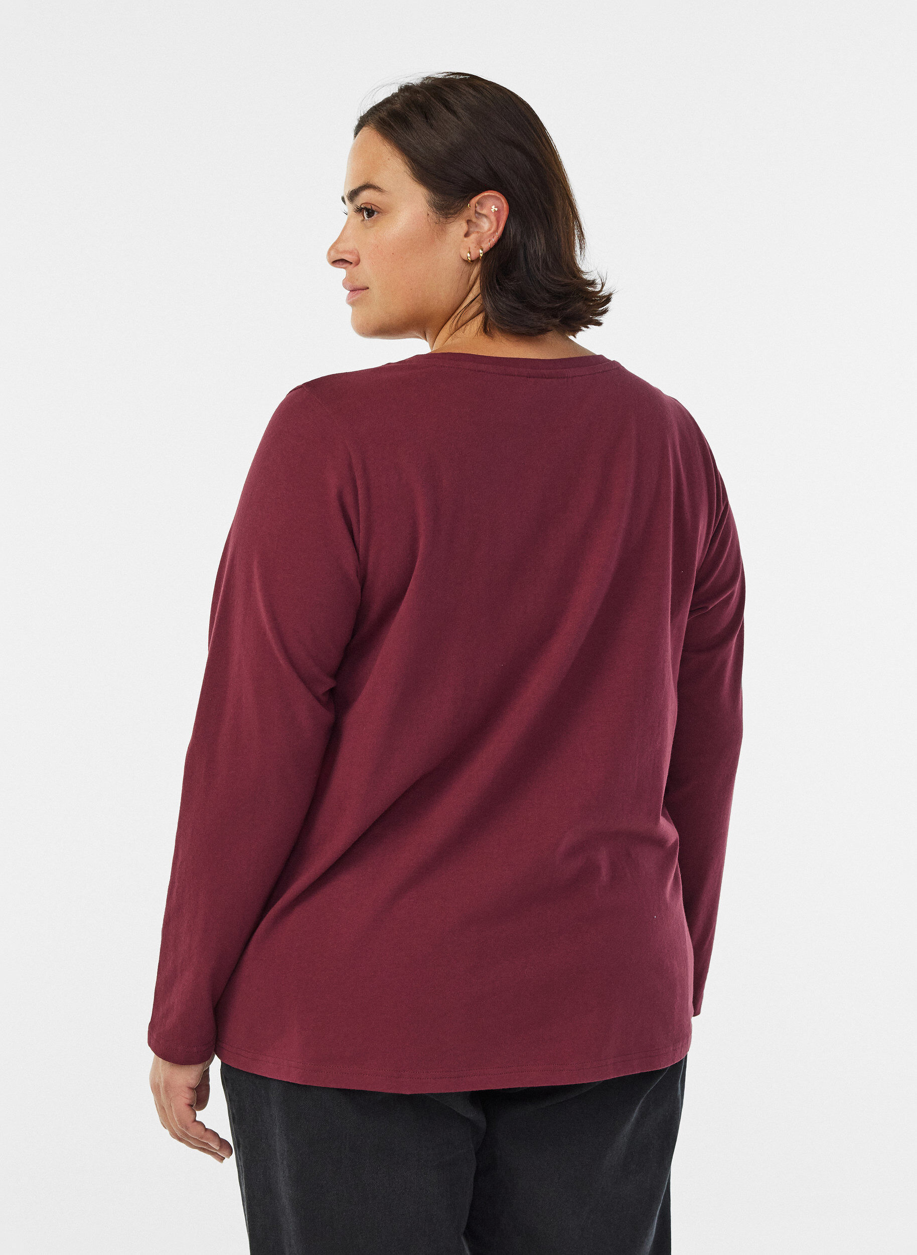 Zizzi Perus jersey -paita pitkilla hihoilla, Tumma Bordeaux, Model image number 2