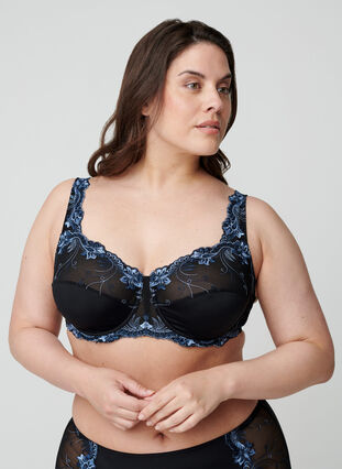 Emma kaarituelliset rintaliivit värikkäällä kuvioinnilla, Black Blue Comb, Model image number 0