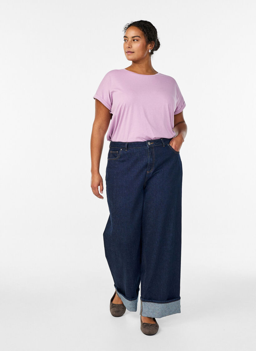 Lyhythihainen t-paita puuvillasekoitteesta, Violetti, Model image number 1