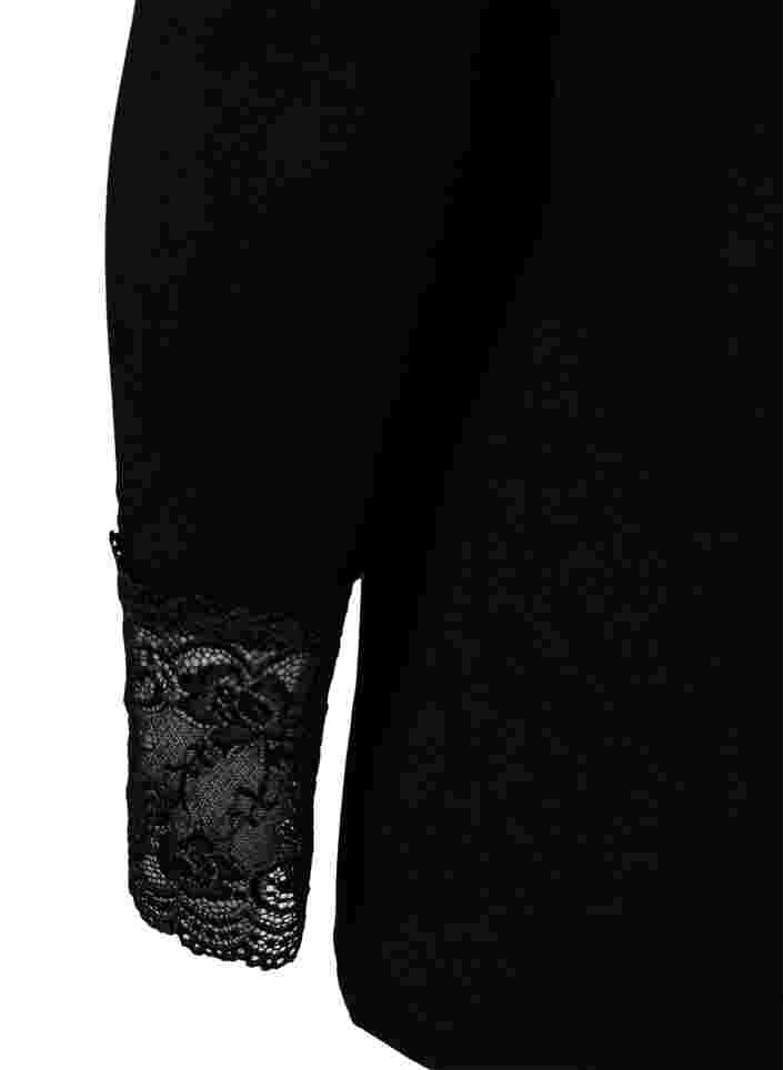 Pitkähihainen viskoosipusero pitsiyksityiskohdilla, Black, Packshot image number 3