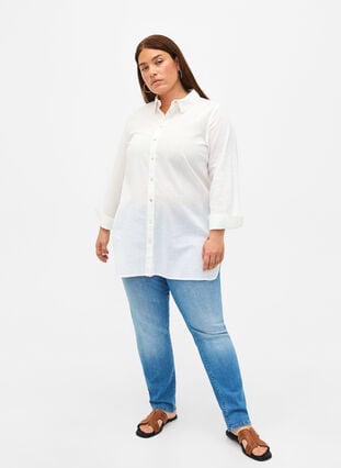 Pitkä paita pellavasta ja puuvillasta, Bright White, Model image number 2