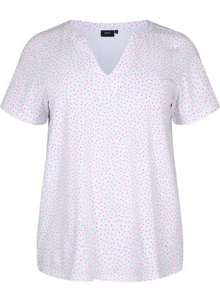 Puuvillainen T-paita pilkuilla ja v-pääntiellä, B.White/S. Pink Dot, Packshot image number 0