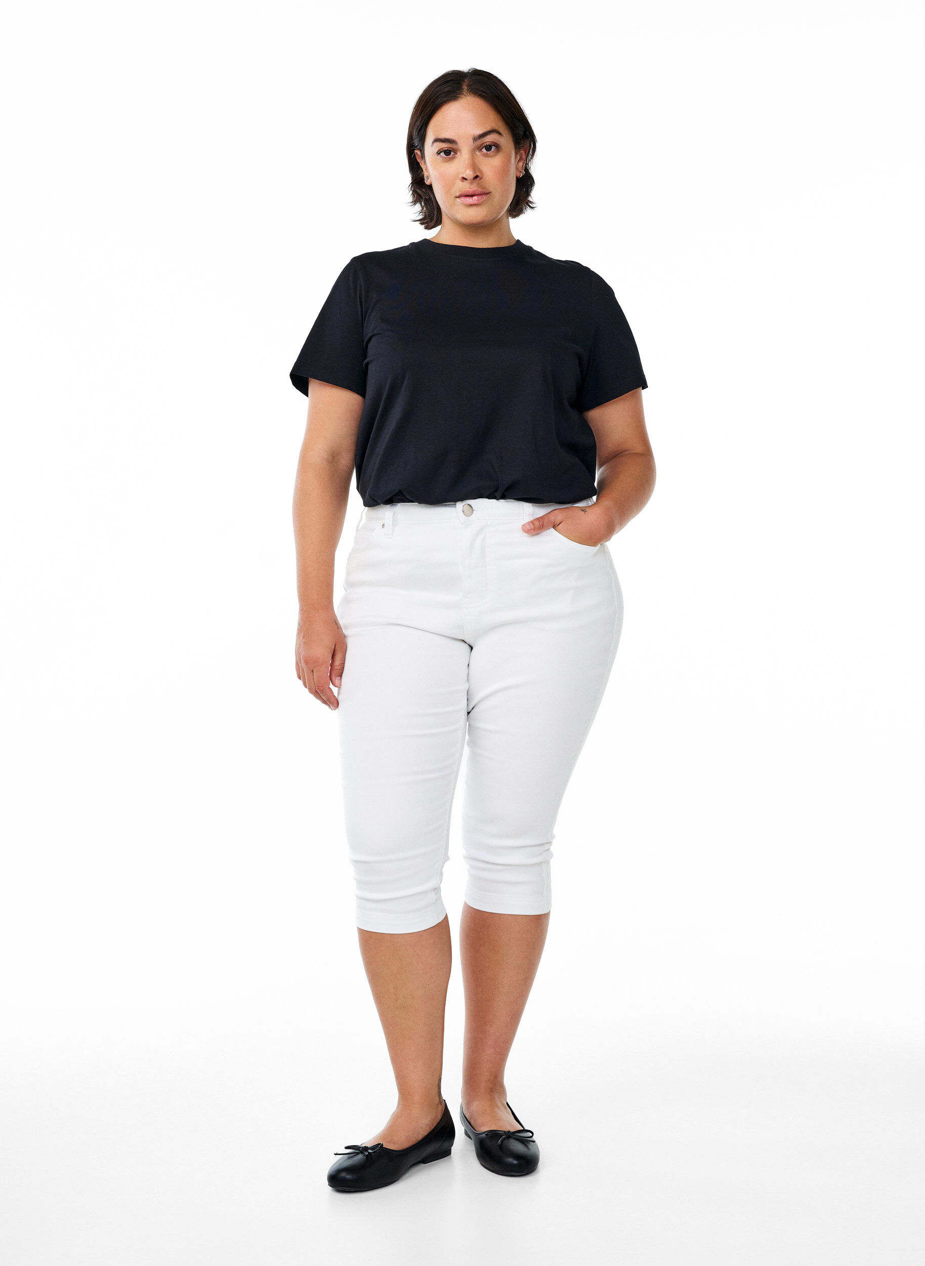 Korkeavy&ouml;t&auml;r&ouml;iset Amy-farkkucaprit super slim fit, Valkoinen, Model