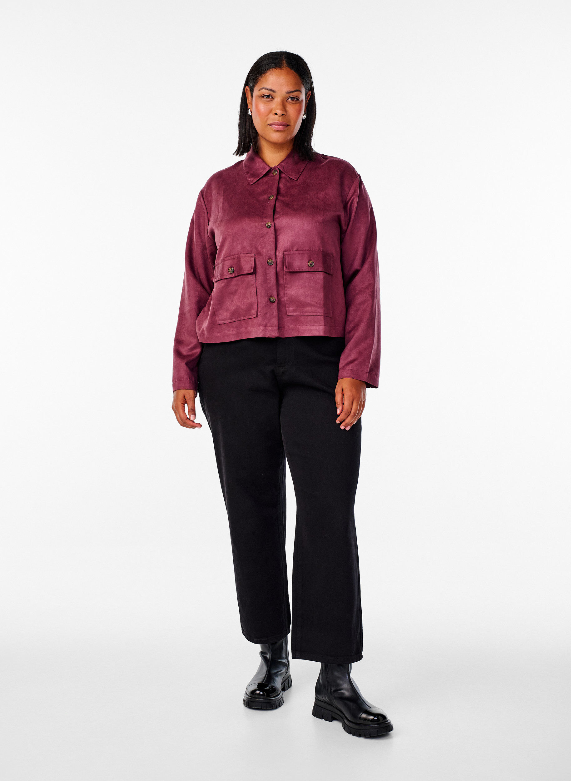 Zizzi Lyhyt tekonahkatakki taskuilla, Punainen, Model image number 1