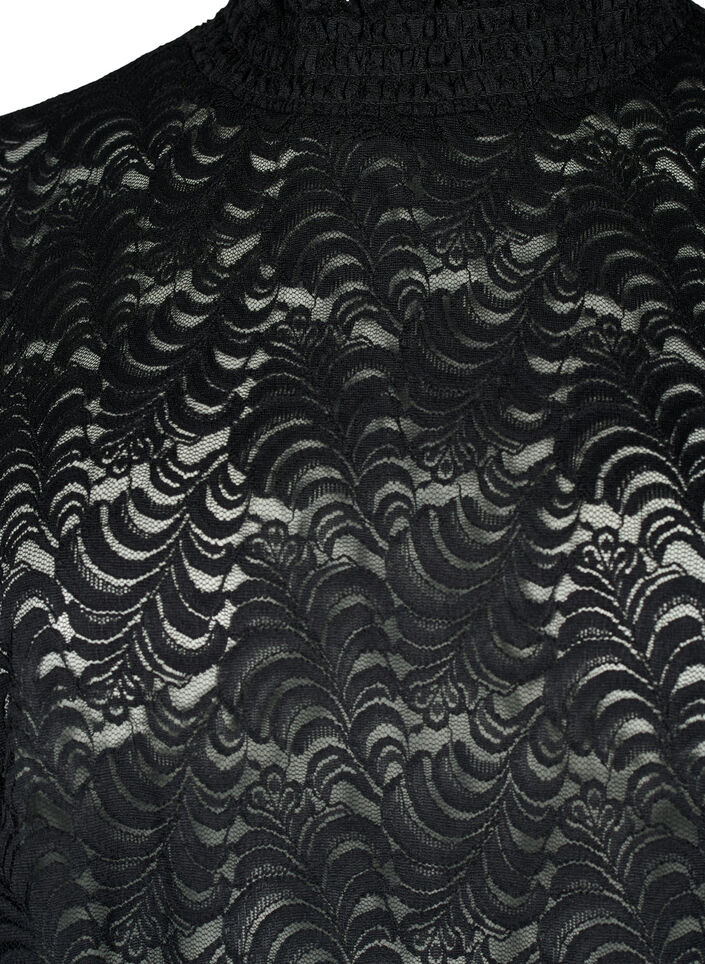 Pitkähihainen pitsipusero smokkirypytyksellä, Black, Packshot image number 2