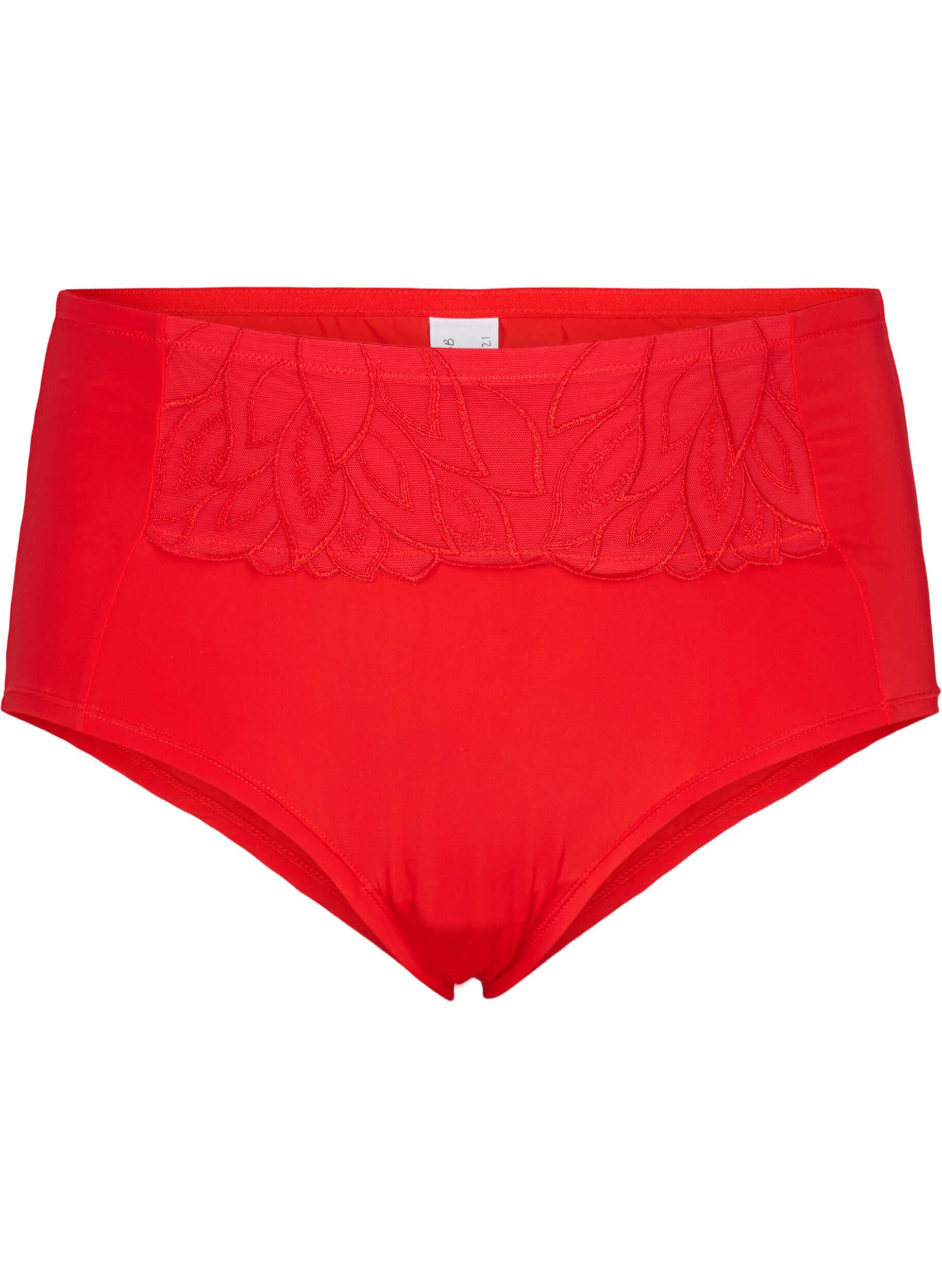 Zizzi pitsiset Hipster-alushousut normaalilla vy&ouml;t&auml;r&ouml;ll&auml;, Salsa, Packshot image number 0