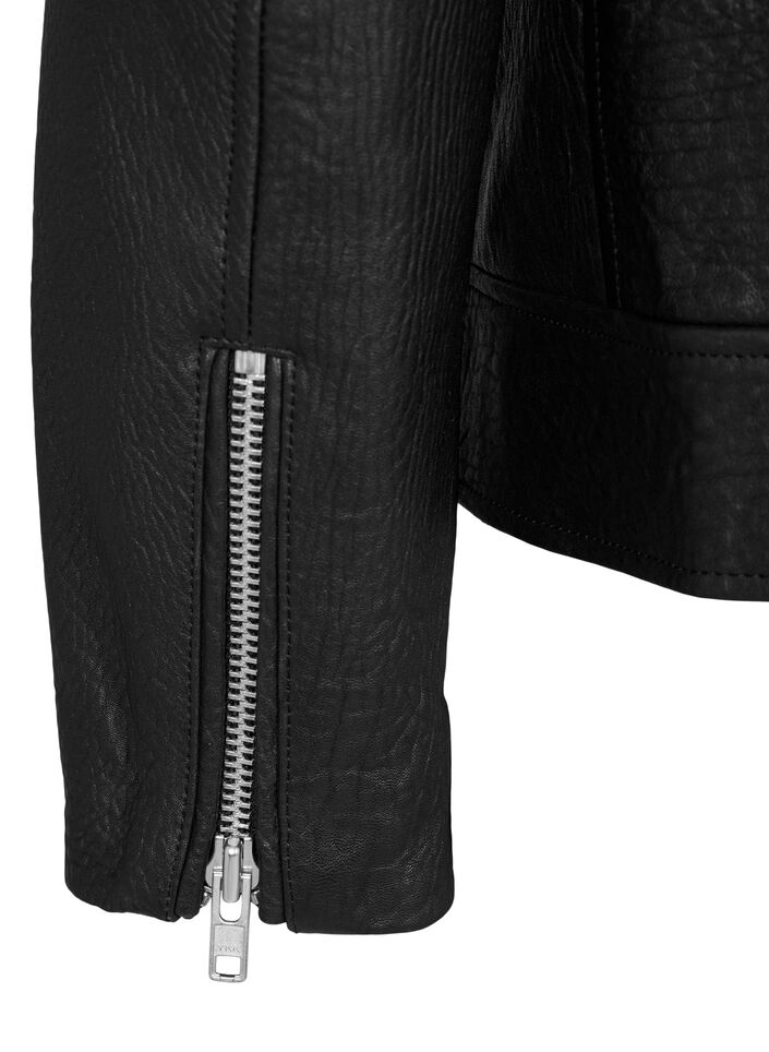 Nahkainen biker-takki taskuilla, Black, Packshot image number 3